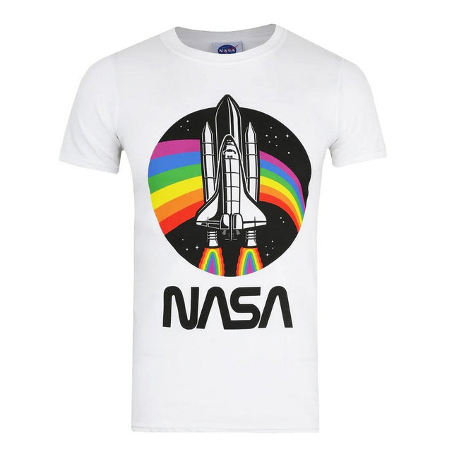 White - Front - NASA Mens Rainbow T-Shirt