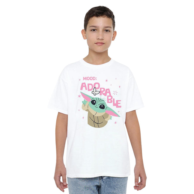 White - Side - Star Wars: The Mandalorian Childrens-Kids Mood Adorable Grogu T-Shirt