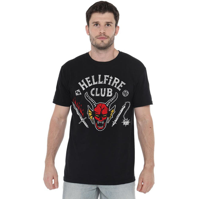 Black - Side - Stranger Things Mens Hellfire Club Inverted T-Shirt