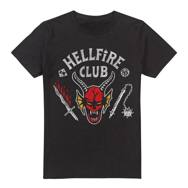Black - Front - Stranger Things Mens Hellfire Club Inverted T-Shirt