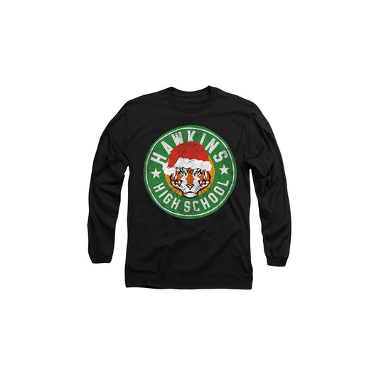 Black - Front - Stranger Things Unisex Adult Hawkins High School Christmas Logo T-Shirt