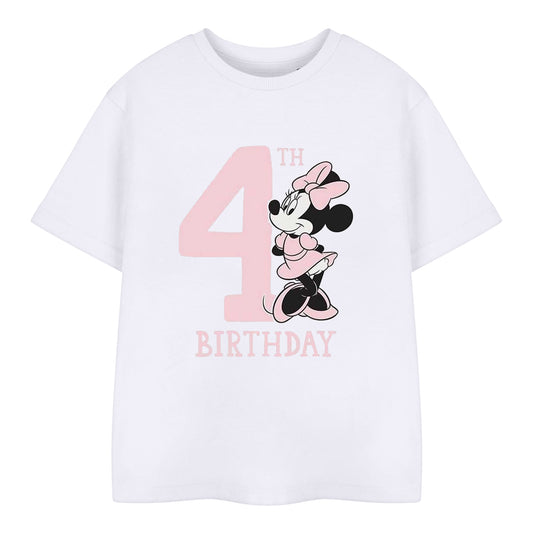 White - Front - Disney Childrens-Kids Minnie Mouse 4th Birthday T-Shirt
