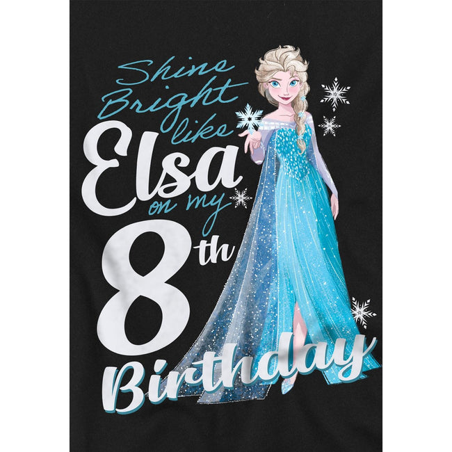 Black - Side - Frozen Childrens-Kids Bright Like Elsa 8th Birthday T-Shirt