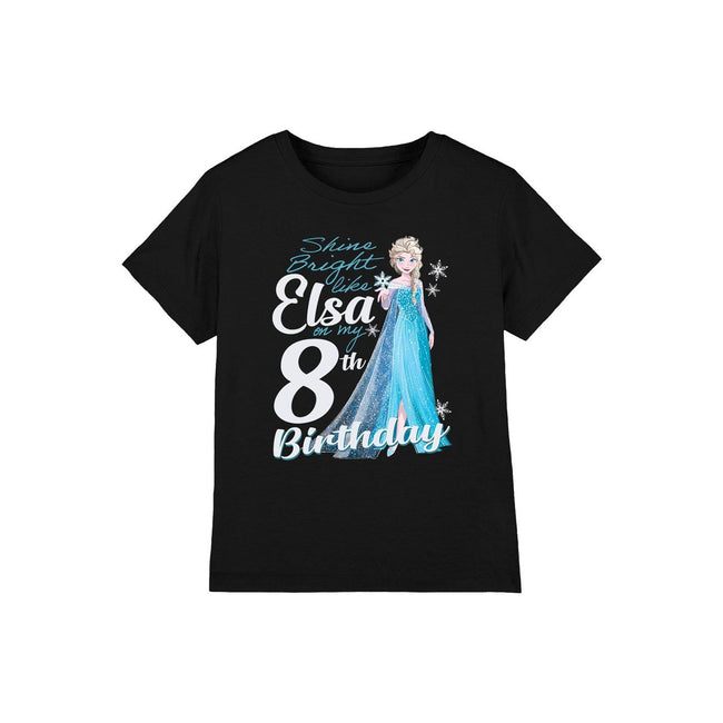Black - Front - Frozen Childrens-Kids Bright Like Elsa 8th Birthday T-Shirt