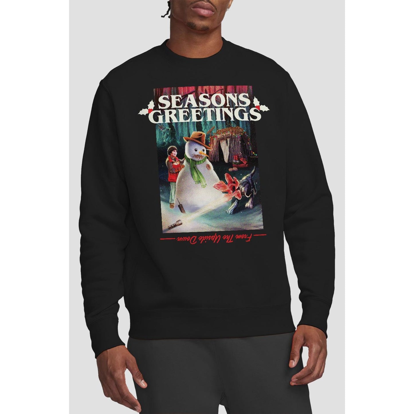 Black - Lifestyle - Stranger Things Unisex Adult Seasons Greetings Snowman Sweatshirt