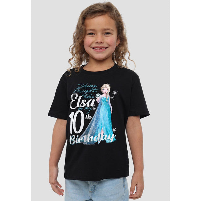 Black - Lifestyle - Frozen Childrens-Kids Bright Like Elsa 10th Birthday T-Shirt