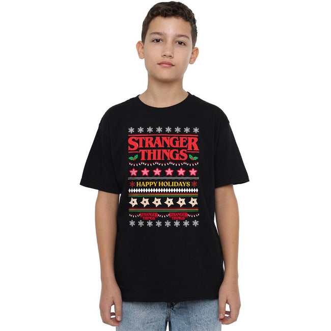 Black - Side - Stranger Things Childrens-Kids Ugly Demogorgon Christmas Jumper T-Shirt