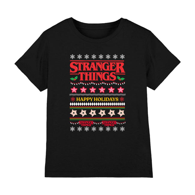 Black - Front - Stranger Things Childrens-Kids Ugly Demogorgon Christmas Jumper T-Shirt