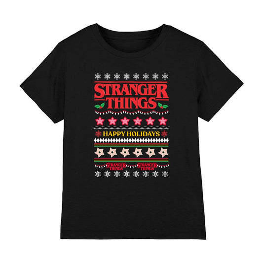 Black - Front - Stranger Things Childrens-Kids Ugly Demogorgon Christmas Jumper T-Shirt