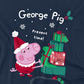 Navy - Side - Peppa Pig Childrens-Kids George Pig Present Christmas T-Shirt