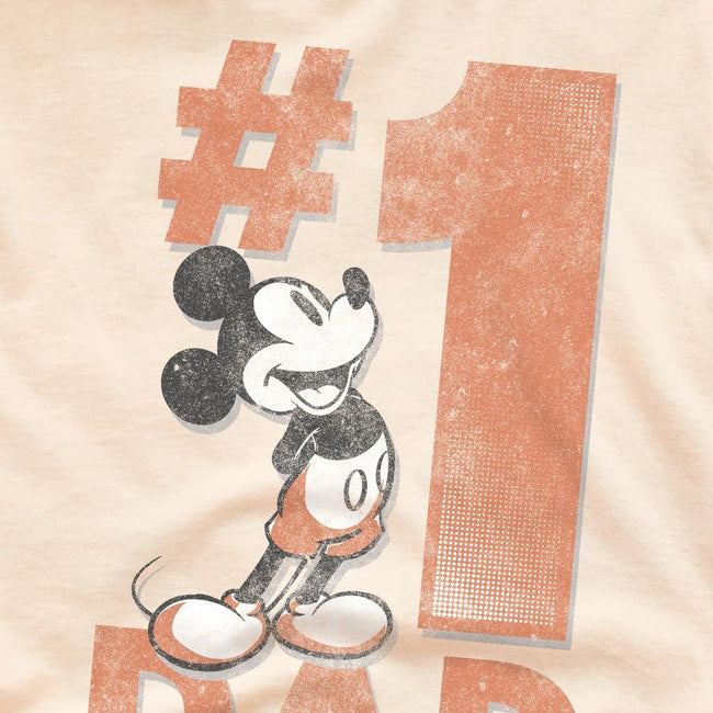Natural - Side - Disney Mens Number 1 Dad Mickey Mouse T-Shirt