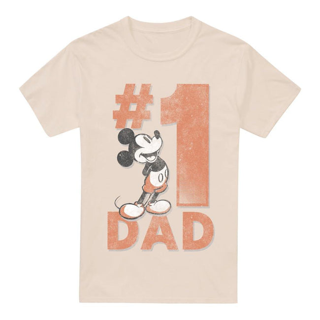 Natural - Front - Disney Mens Number 1 Dad Mickey Mouse T-Shirt