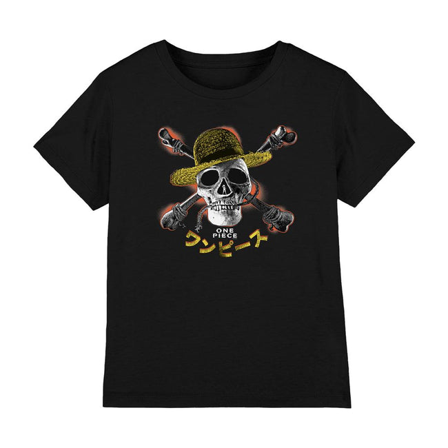 Black - Front - One Piece Childrens-Kids Straw Hat Jolly Roger T-Shirt