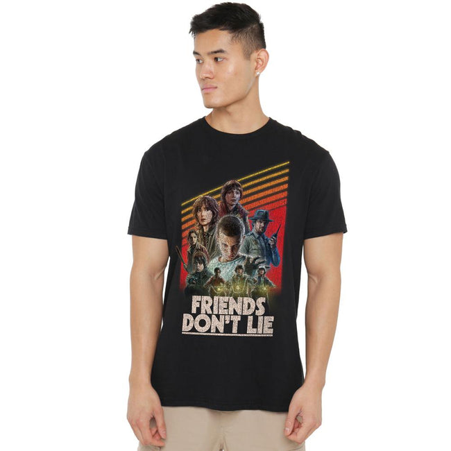 Black - Side - Stranger Things Mens Friends Don´t Lie Poster T-Shirt