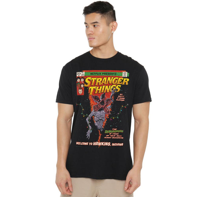 Black - Side - Stranger Things Mens Welcome To Hawkins Comic T-Shirt