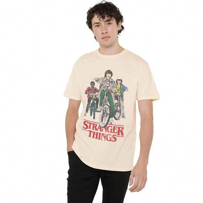 Cream - Side - Stranger Things Mens Hawkins Bike Riders T-Shirt