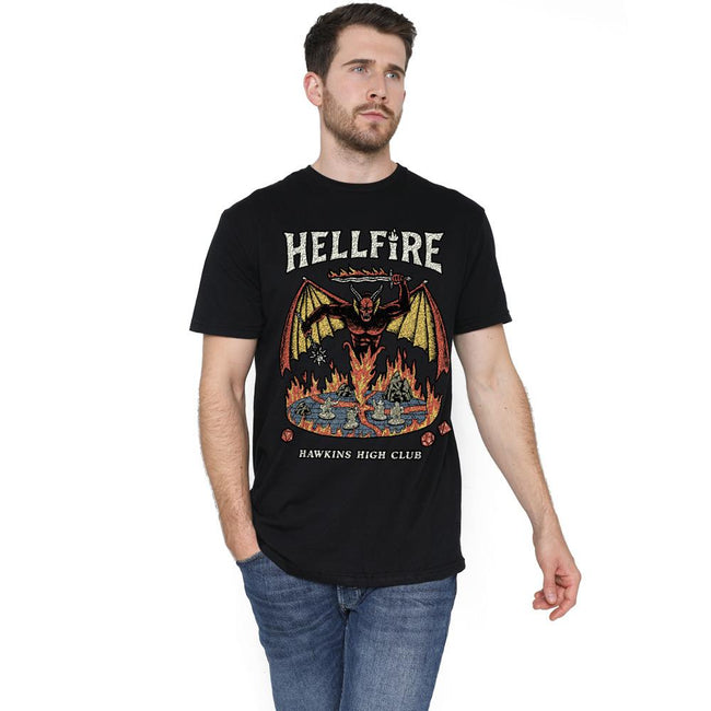 Black - Side - Stranger Things Mens Hawkins High Hellfire Vintage T-Shirt
