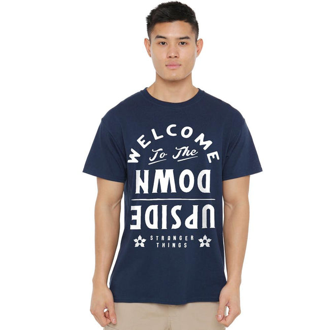 Navy - Side - Stranger Things Mens Welcome To The Upside Down T-Shirt