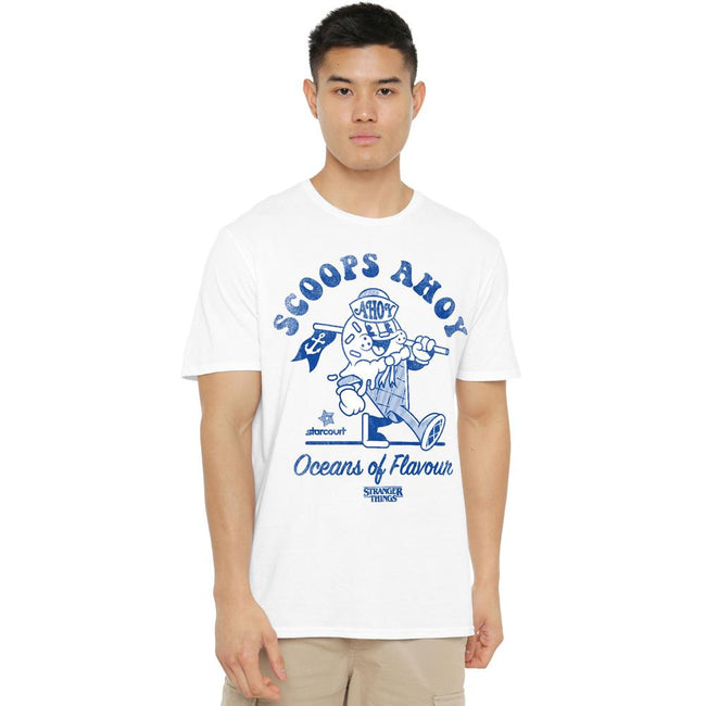 White - Side - Stranger Things Mens Scoops Ahoy Retro T-Shirt