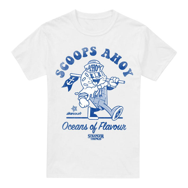White - Front - Stranger Things Mens Scoops Ahoy Retro T-Shirt