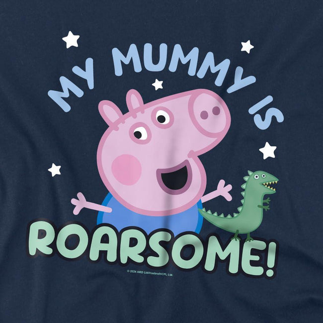 Navy - Side - Peppa Pig Childrens-Kids My Mummy Is Roarsome George Pig T-Shirt