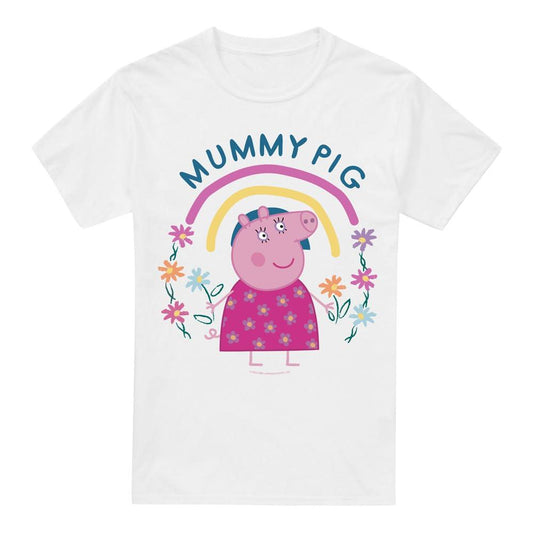 White - Front - Peppa Pig Mens Mummy Pig Floral Rainbow T-Shirt