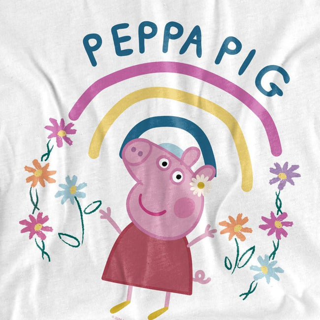 White - Side - Peppa Pig Childrens-Kids Floral Rainbow T-Shirt