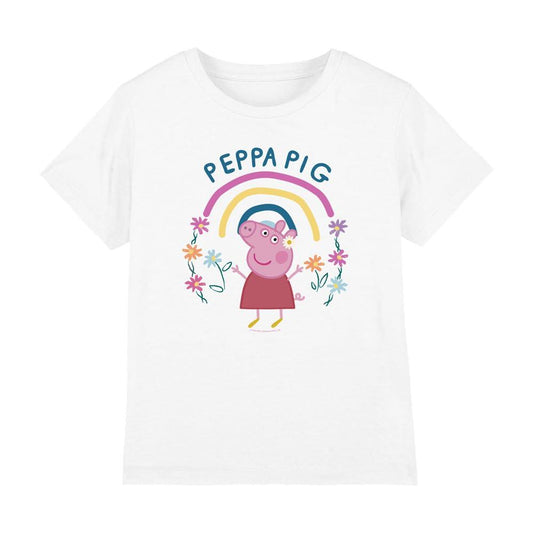White - Front - Peppa Pig Childrens-Kids Floral Rainbow T-Shirt