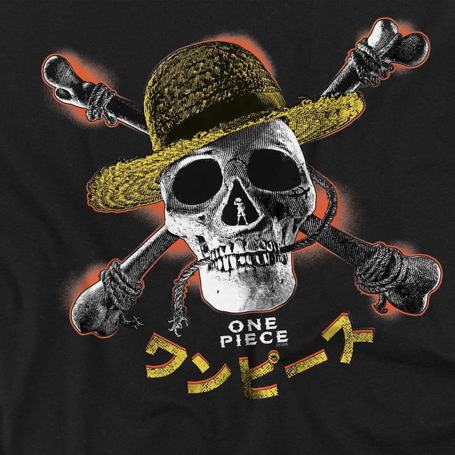 Black - Pack Shot - One Piece Mens Straw Hat Jolly Roger T-Shirt