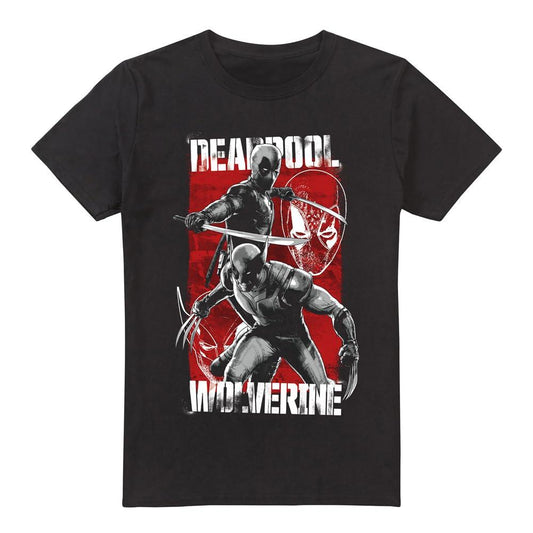 Black - Front - Deadpool & Wolverine Mens Fight T-Shirt