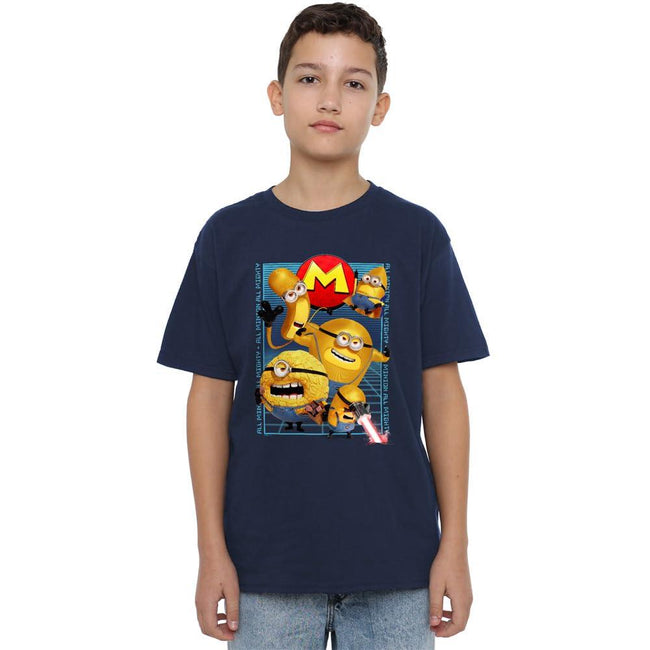 Navy - Side - Despicable Me 4 Childrens-Kids Mega Minions Grid T-Shirt
