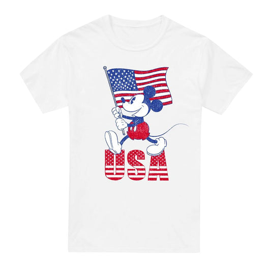 White - Front - Disney Mens USA Mickey Mouse T-Shirt