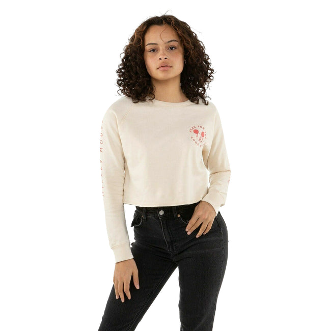 Stone - Lifestyle - Disney Womens-Ladies Here For The Good Vibes Mickey Mouse Crop Sweatshirt