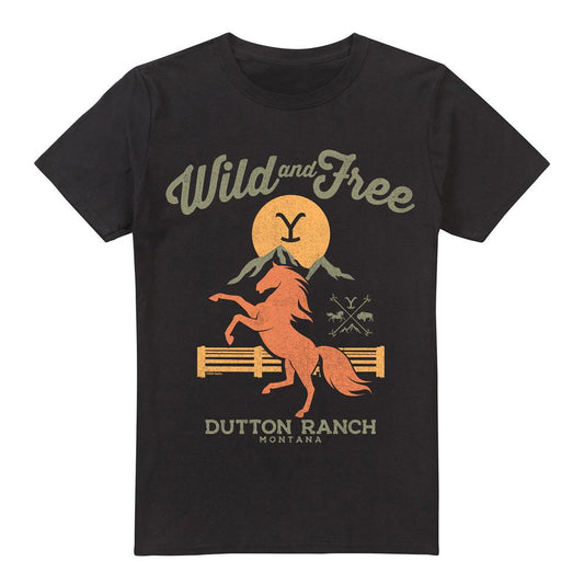 Black - Front - Yellowstone Mens Wild & Free T-Shirt