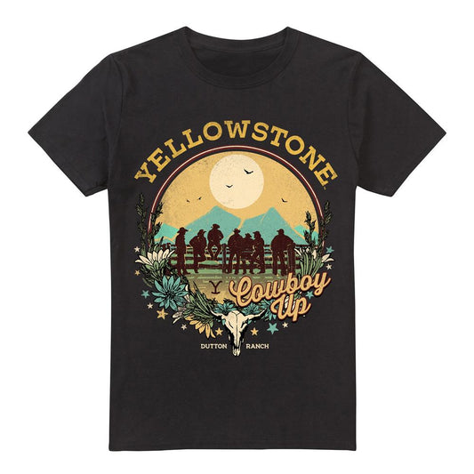 Black - Front - Yellowstone Mens Cowboy Up T-Shirt
