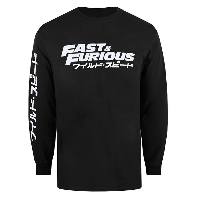 Black - Front - Fast & Furious Mens Japanese Logo Long-Sleeved T-Shirt