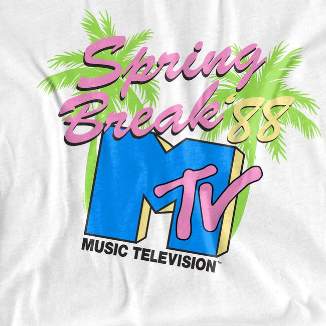 White - Pack Shot - MTV Mens Spring Break Neon Palm Trees T-Shirt