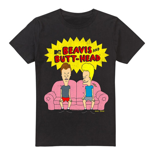 Black - Front - Beavis & Butthead Mens Couch OG Logo T-Shirt