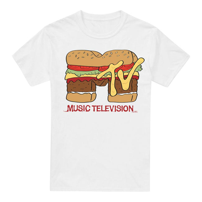 White - Front - MTV Mens Hamburger Logo T-Shirt
