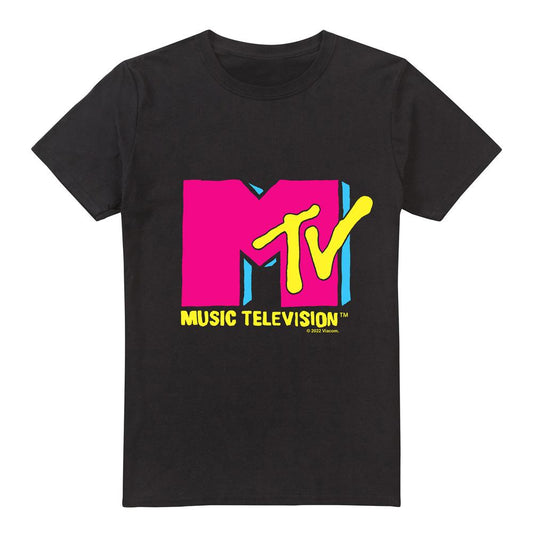 Black - Front - MTV Mens Hot Pink Logo T-Shirt
