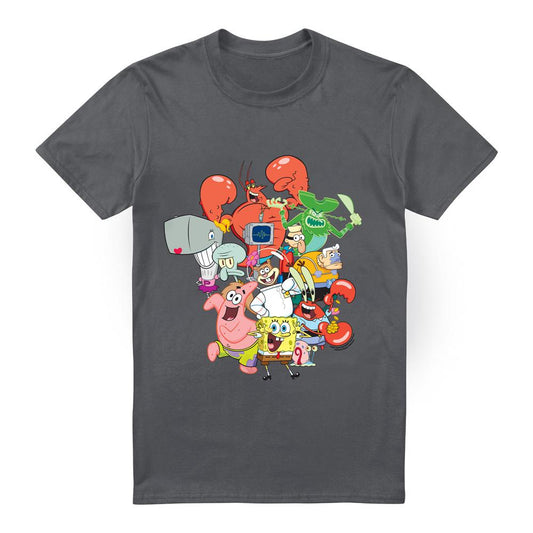 Charcoal - Front - SpongeBob SquarePants Mens The Whole Gang T-Shirt