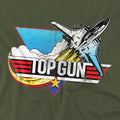 Military Green - Side - Top Gun Mens Distressed Logo T-Shirt
