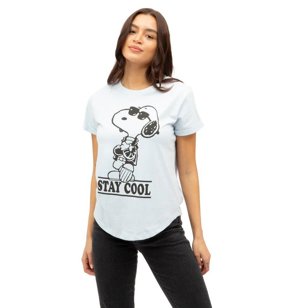 Sky Blue-Black - Lifestyle - Peanuts Womens-Ladies Stay Cool Snoopy T-Shirt