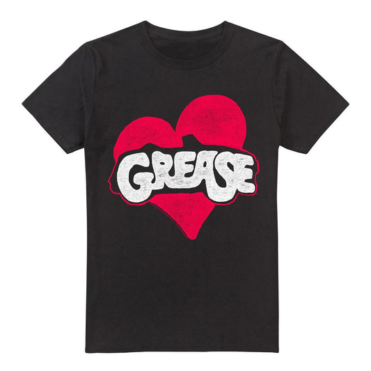 Black - Front - Grease Mens Heart T-Shirt