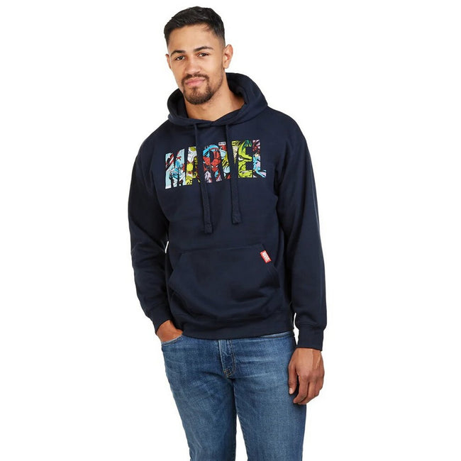 Navy - Pack Shot - Marvel Mens Characters Logo Hoodie
