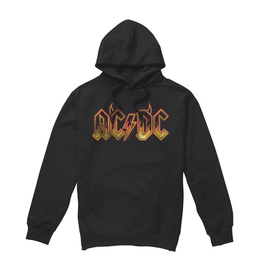 Black - Front - AC-DC Mens Fire Logo Hoodie