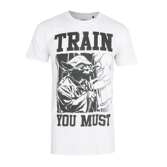 White-Black - Front - Star Wars Mens Train You Must Yoda T-Shirt