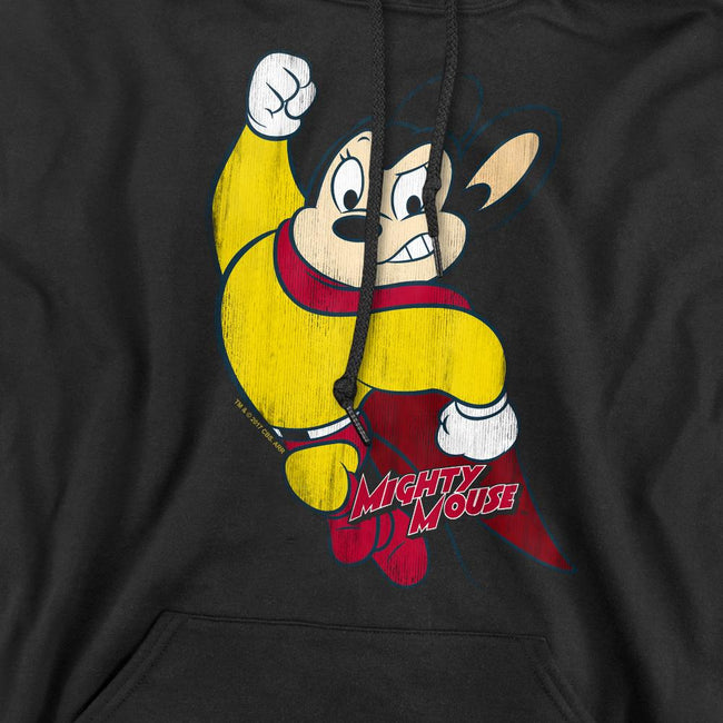 Black - Side - Mighty Mouse Mens Classic Hero Hoodie
