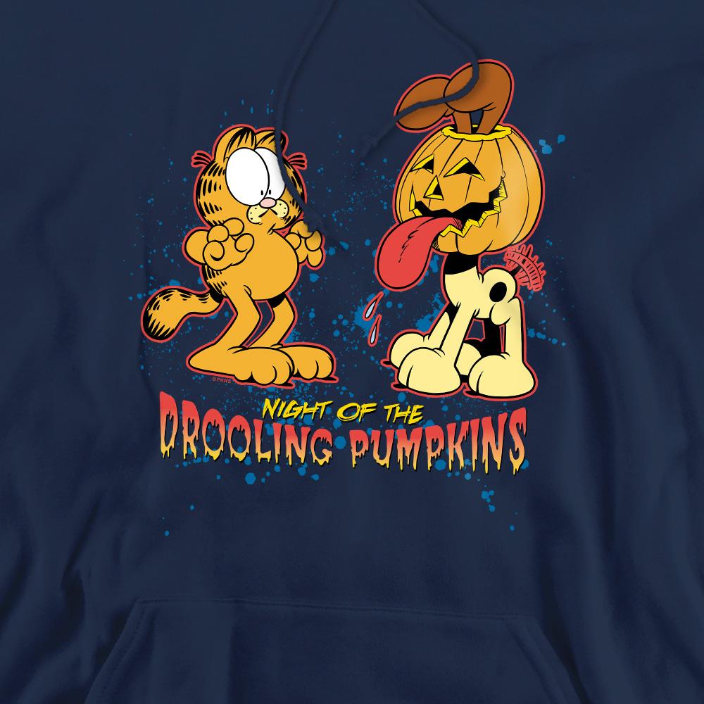Navy - Pack Shot - Garfield Mens Drooling Pumpkins Hoodie