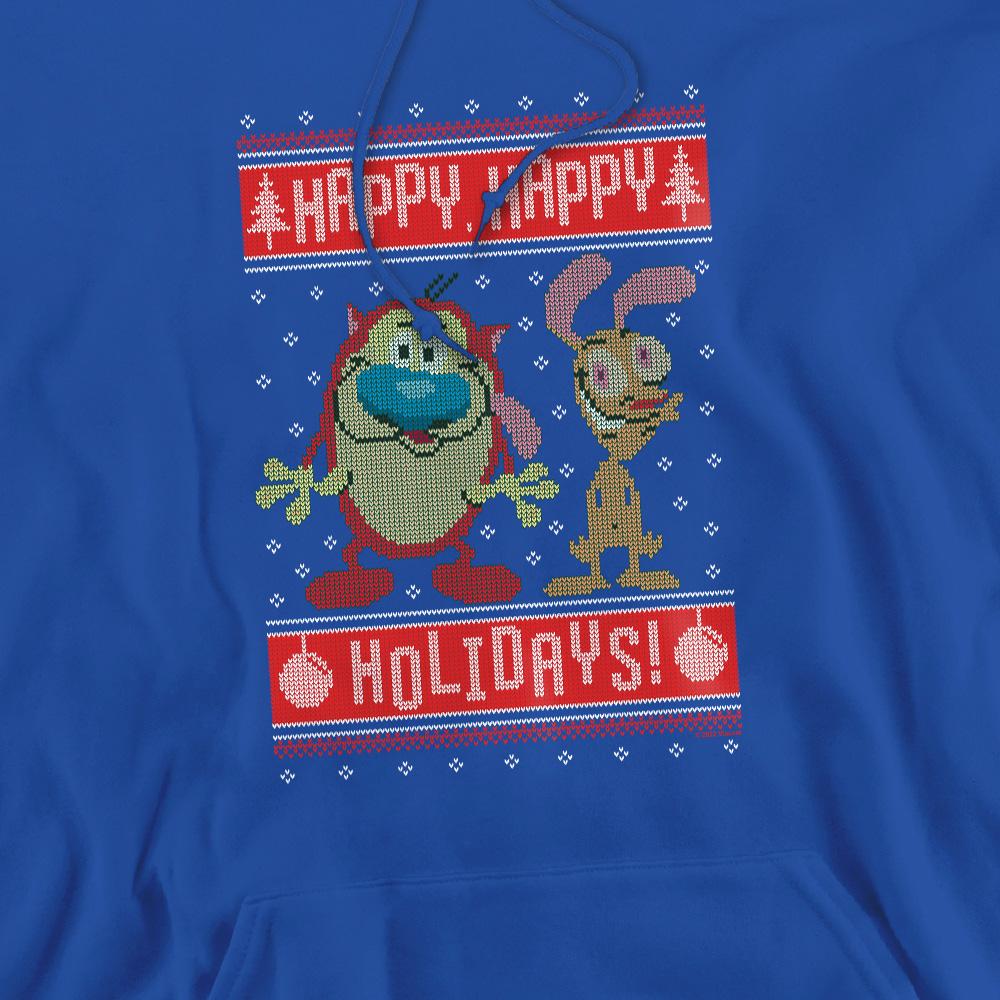 Royal Blue - Pack Shot - Ren & Stimpy Mens Happy, Happy Holidays Christmas Jumper Hoodie